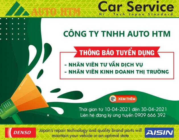 THÔNG TIN TUYỂN DỤNG NHÂN SỰ DỊCH VỤ Ô TÔ CON 04/2021